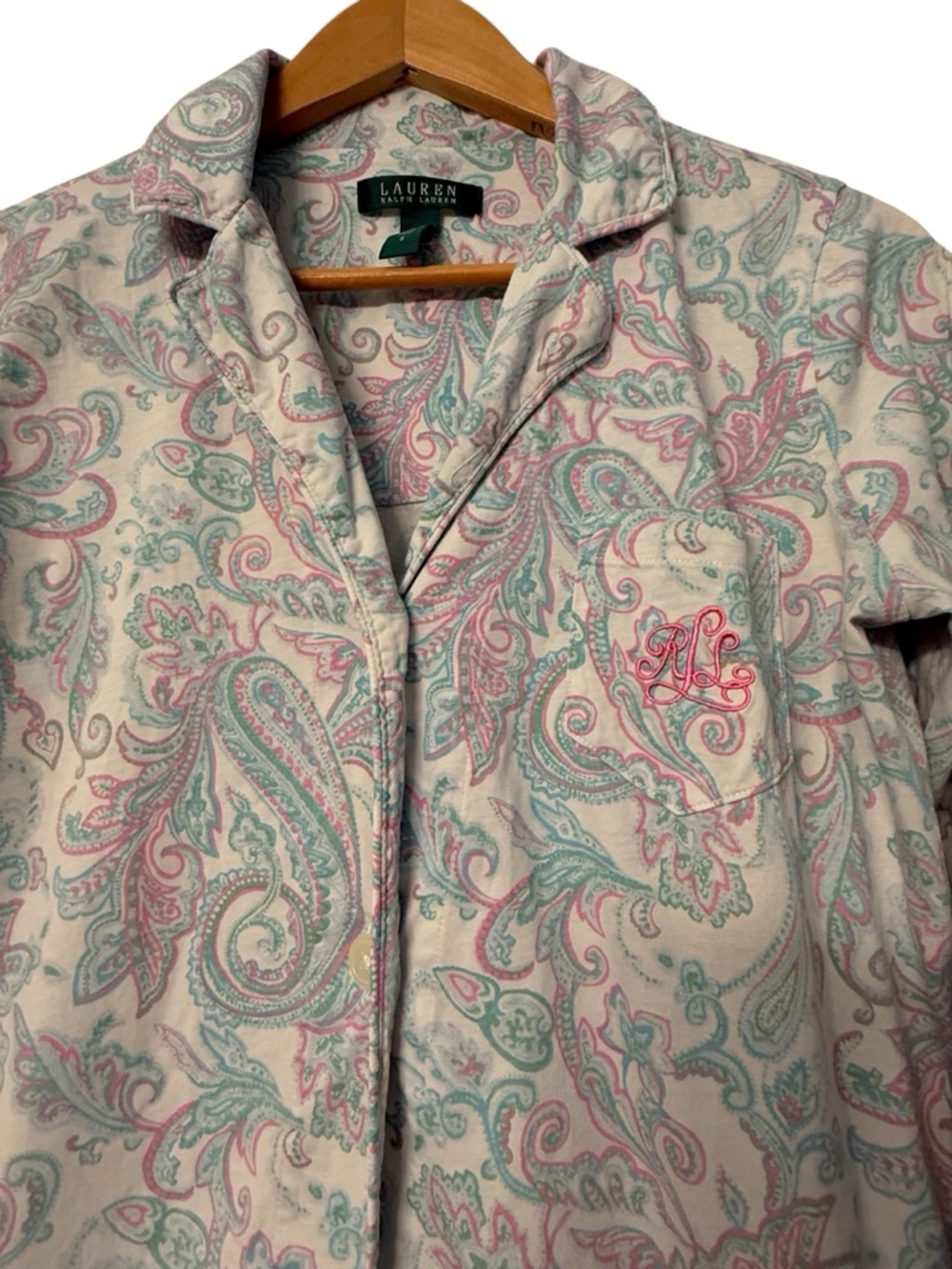 Lauren Ralph Lauren Paisley Nightshirt Small Cotton Button Front Sleep Shirt - Picture 2 of 5